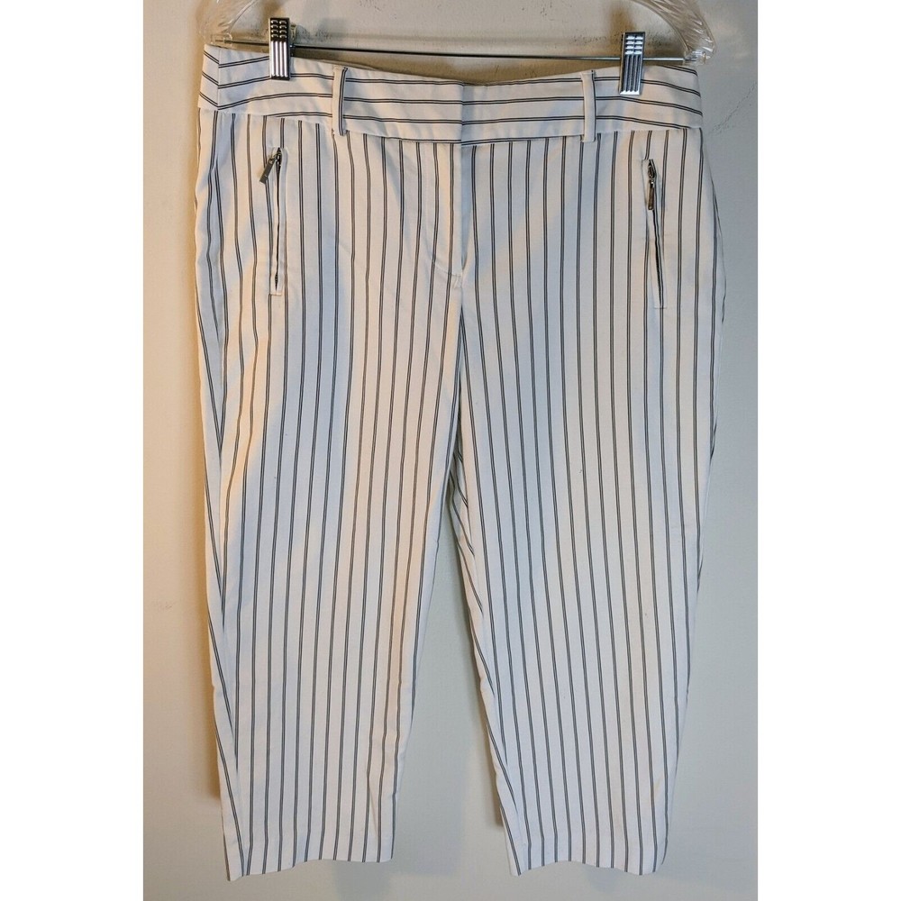 Apt. 9 Capri Pants Womens Size 10 White Striped Cotton Torie Fit Zipper Pockets